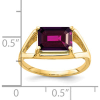 14K Yellow Gold 9x7mm Emerald-Cut Rhodolite Garnet Ring - 2.8 Carat Natural Gemstone by Monteluci Fine Jewelry