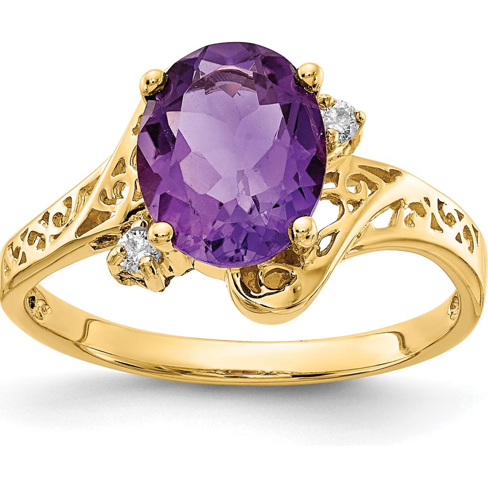 14K Yellow Gold 9x7mm Oval Amethyst Ring with Round Diamonds - 1.60 Carat Amethyst, 0.034 Carat Diamond Total Weight by Monteluci Fine Jewelry