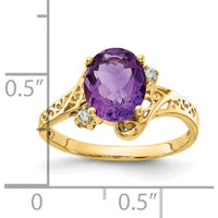 14K Yellow Gold 9x7mm Oval Amethyst Ring with Round Diamonds - 1.60 Carat Amethyst, 0.034 Carat Diamond Total Weight by Monteluci Fine Jewelry