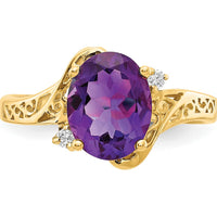 14K Yellow Gold 9x7mm Oval Amethyst Ring with Round Diamonds - 1.60 Carat Amethyst, 0.034 Carat Diamond Total Weight by Monteluci Fine Jewelry