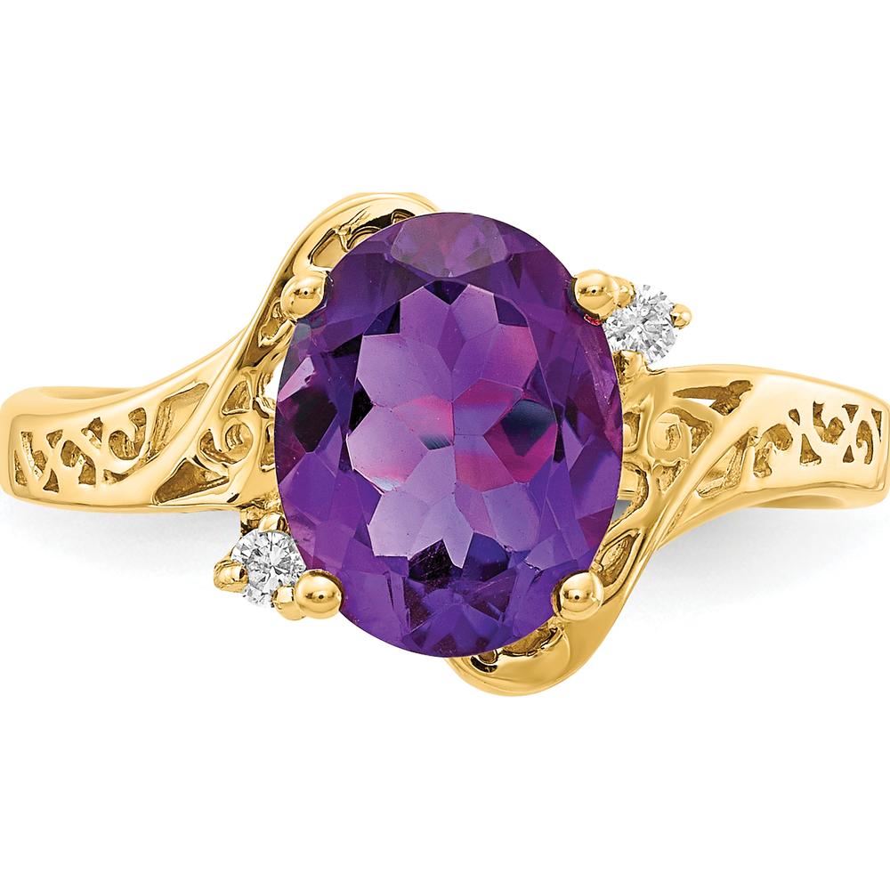 14K Yellow Gold 9x7mm Oval Amethyst Ring with Round Diamonds - 1.60 Carat Amethyst, 0.034 Carat Diamond Total Weight by Monteluci Fine Jewelry