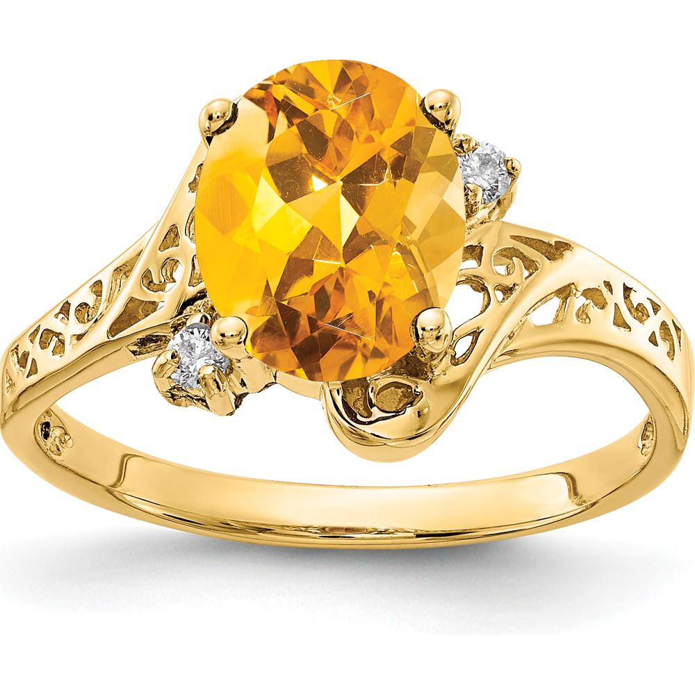 14K Yellow Gold 9x7mm Oval Citrine & Round Diamond Ring - 1.72 Carat Citrine, 0.03 Carat Diamond Total Weight by Monteluci Fine Jewelry