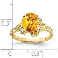 14K Yellow Gold 9x7mm Oval Citrine & Round Diamond Ring - 1.72 Carat Citrine, 0.03 Carat Diamond Total Weight by Monteluci Fine Jewelry