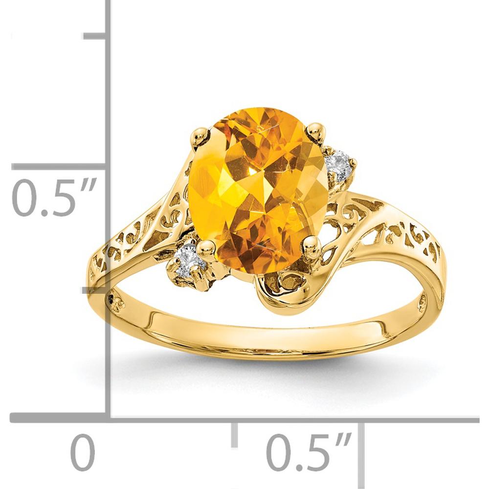 14K Yellow Gold 9x7mm Oval Citrine & Round Diamond Ring - 1.72 Carat Citrine, 0.03 Carat Diamond Total Weight by Monteluci Fine Jewelry