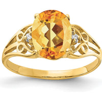 14K Yellow Gold 9x7mm Oval Citrine Ring with Round Diamonds - 1.72 Carat Total Citrine Weight by Monteluci Fine Jewelry