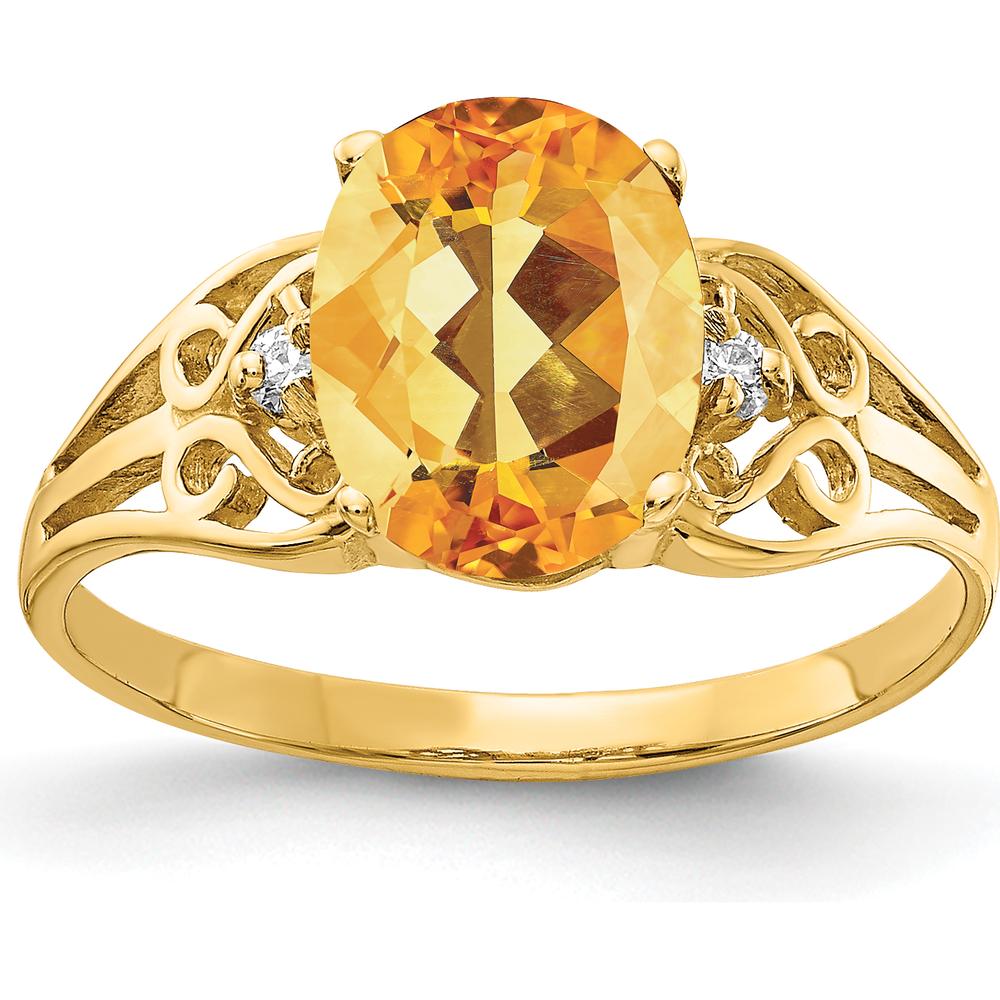 14K Yellow Gold 9x7mm Oval Citrine Ring with Round Diamonds - 1.72 Carat Total Citrine Weight by Monteluci Fine Jewelry