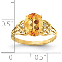 14K Yellow Gold 9x7mm Oval Citrine Ring with Round Diamonds - 1.72 Carat Total Citrine Weight by Monteluci Fine Jewelry