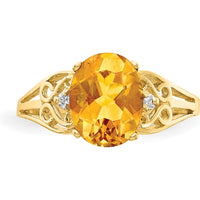 14K Yellow Gold 9x7mm Oval Citrine Ring with Round Diamonds - 1.72 Carat Total Citrine Weight by Monteluci Fine Jewelry