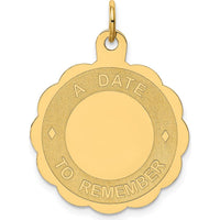 14K Yellow Gold "A Date to Remember" 23mm Engravable Scalloped Disc Charm by Oro Pregiato