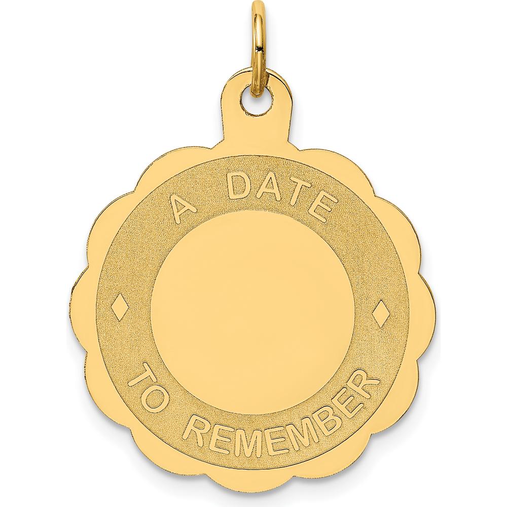 14K Yellow Gold "A Date to Remember" 23mm Engravable Scalloped Disc Charm by Oro Pregiato