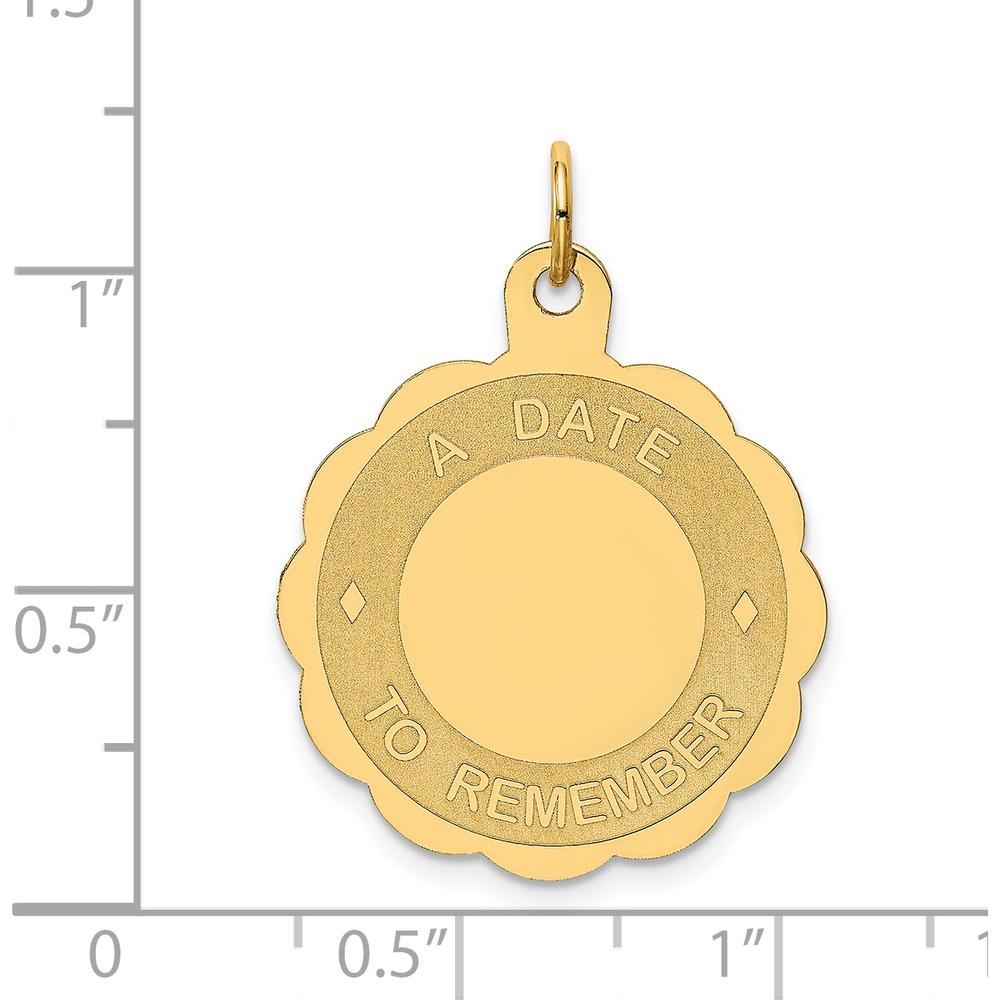 14K Yellow Gold "A Date to Remember" 23mm Engravable Scalloped Disc Charm by Oro Pregiato