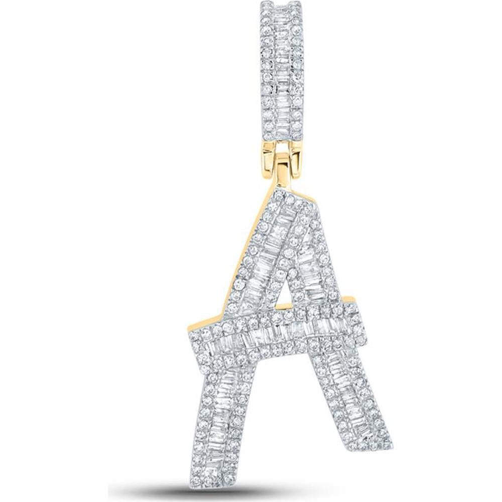 14K Yellow Gold "A" Initial Pendant with Channel-Set Baguette Diamonds and Prong-Set Round Diamonds - 0.75 Carat Total Diamond Weight