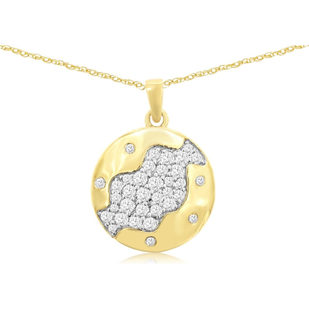 14K Yellow Gold Abstract Globe Pendant with Pavé Set Round Diamonds - 0.50 Carat Total Diamond Weight - Royal Jewelry