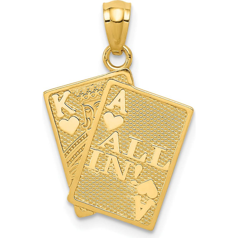 14K Yellow Gold Ace of Hearts and King of Hearts ALL IN! Cards Pendant by Oro Pregiato