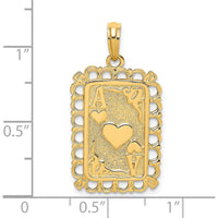14K Yellow Gold Ace of Hearts Playing Card Charm with Textured Finish by Oro Pregiato