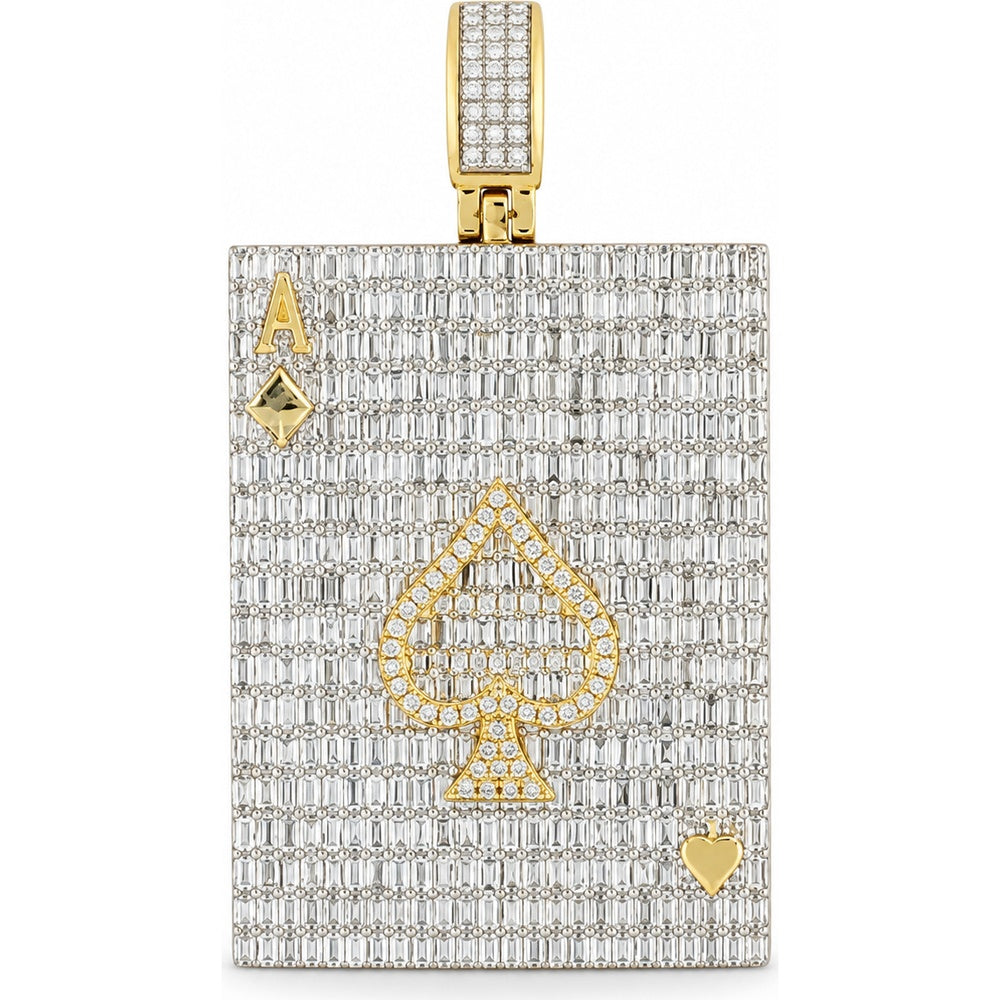 14K Yellow Gold Ace of Spades Pendant with Baguette and Round Diamonds - 3.67 Carat Total Diamond Weight by Auriventus