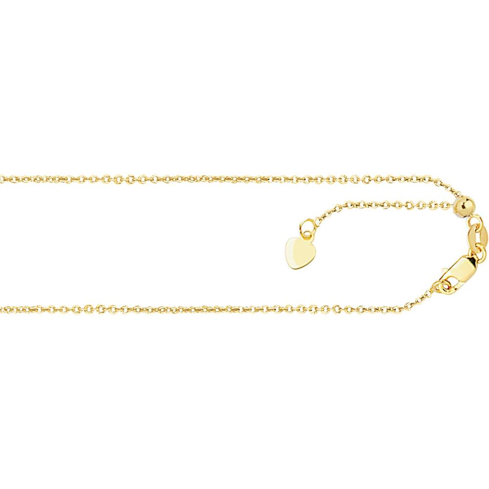 14K Yellow Gold Adjustable 1.1mm Diamond Cut Cable Chain Necklace - 22" by Orozza Fine Jewelry