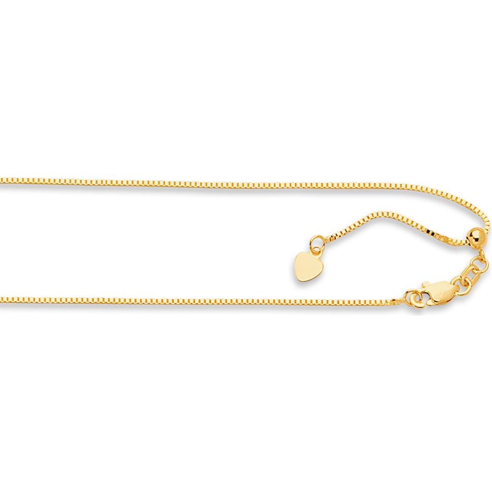 14K Yellow Gold Adjustable 30" Box Chain Necklace with Heart Charm by Orozza Fine Jewelry