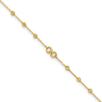 14K Yellow Gold Adjustable Anklet with Infinity Symbol and Diamond-Cut Beads - 11" Total Length