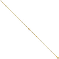 14K Yellow Gold Adjustable Anklet with Infinity Symbol and Diamond-Cut Beads - 11" Total Length