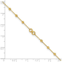 14K Yellow Gold Adjustable Anklet with Infinity Symbol and Diamond-Cut Beads - 11" Total Length