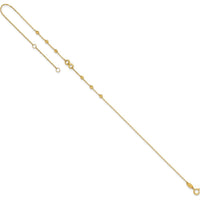 14K Yellow Gold Adjustable Anklet with Infinity Symbol and Diamond-Cut Beads - 11" Total Length