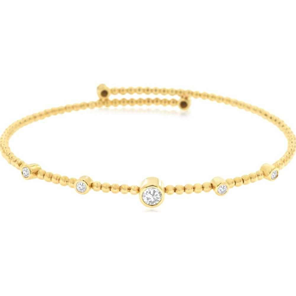 14K Yellow Gold Adjustable Bangle Bracelet with Bezel Set Round Diamonds – 0.38 Carat Total Diamond Weight - Royal Jewelry