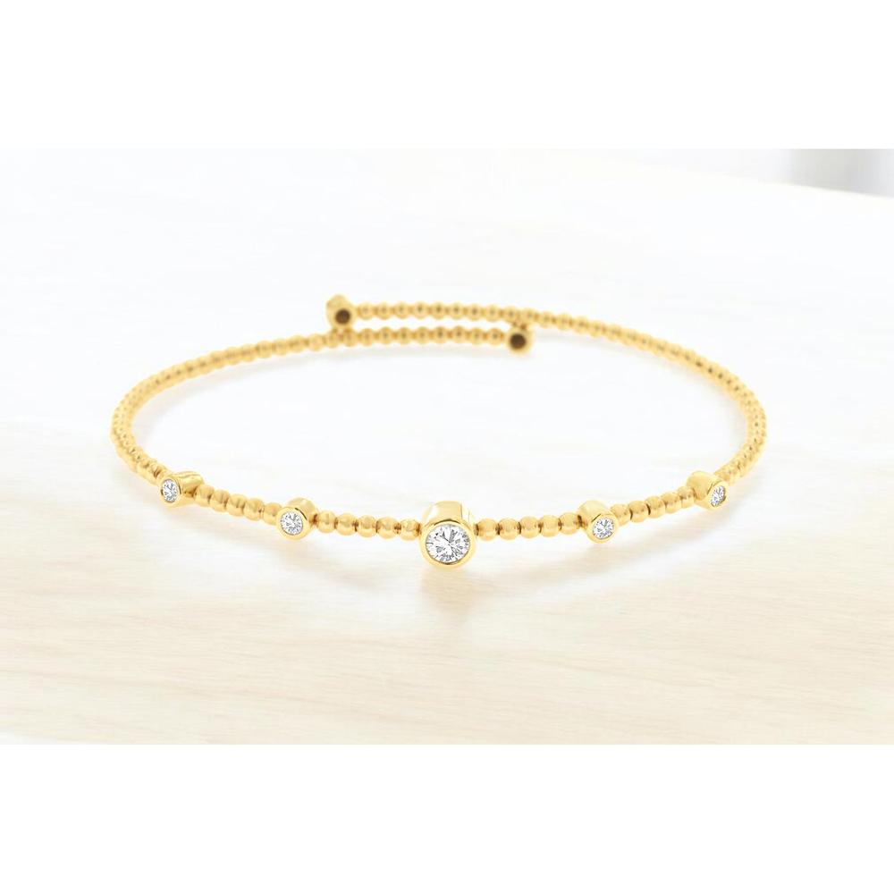 14K Yellow Gold Adjustable Bangle Bracelet with Bezel Set Round Diamonds – 0.38 Carat Total Diamond Weight - Royal Jewelry