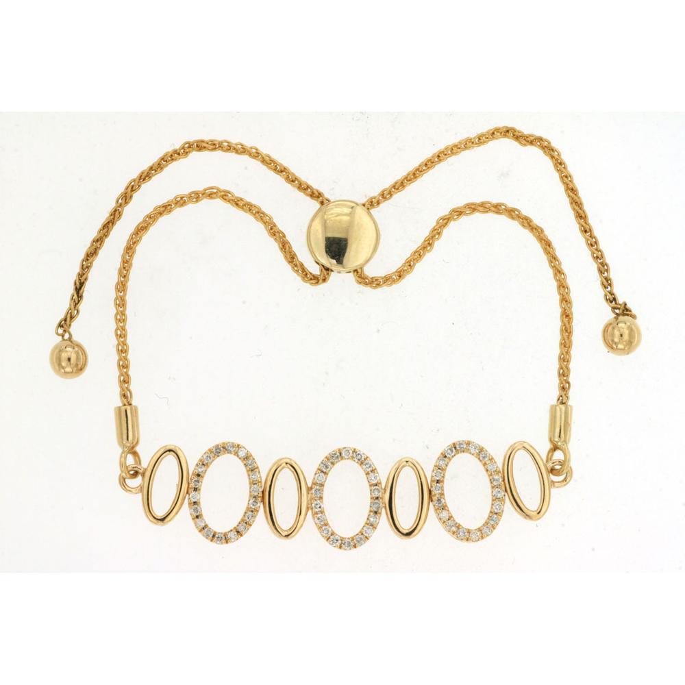 14K Yellow Gold Adjustable Bolo Bracelet with Open Oval Stations and Diamond Accents - 0.25 Carat Total Diamond Weight - Royal Jewelry