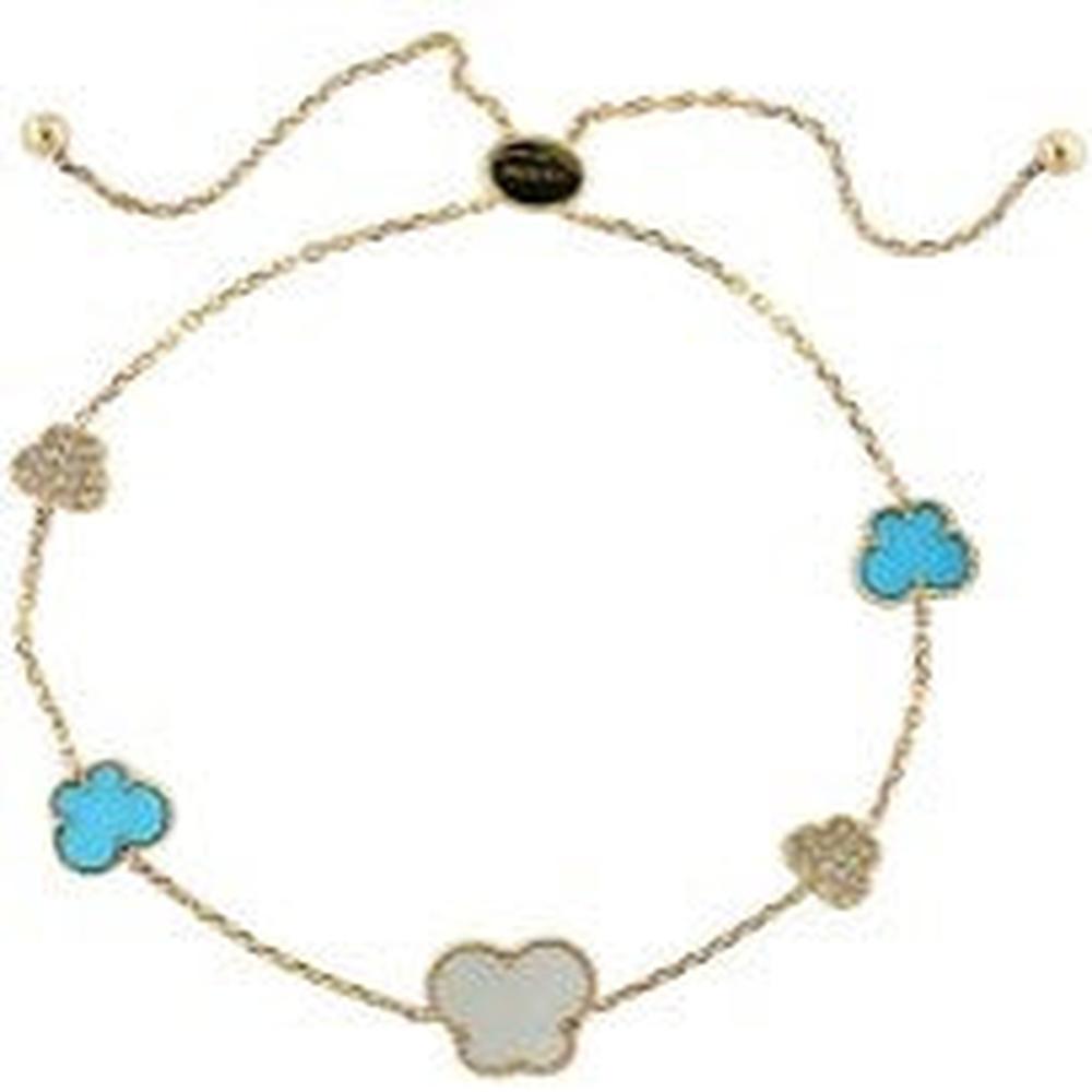 14K Yellow Gold Adjustable Bolo Bracelet with Turquoise & Mother of Pearl Accents - 0.70 Carats Total Color Weight