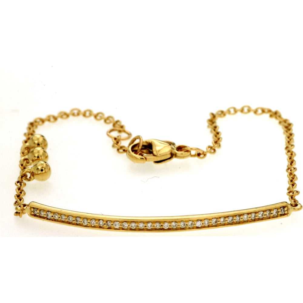 14K Yellow Gold Adjustable Curved Bar Bracelet with Bezel-Set Round Diamonds - 0.12 Carat Total Diamond Weight - Royal Jewelry