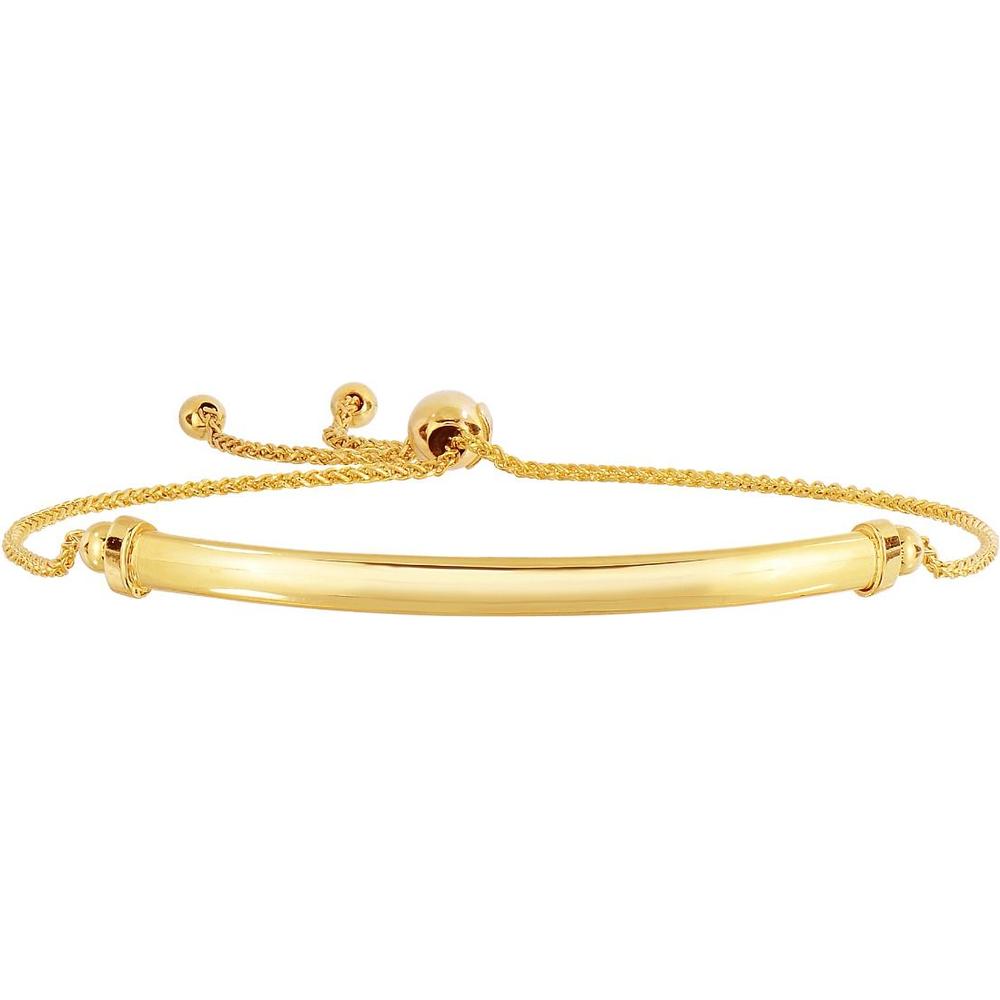 14K Yellow Gold Adjustable Curved Bar Friendship Bracelet - 9.25" by Orozza Fine Jewelry