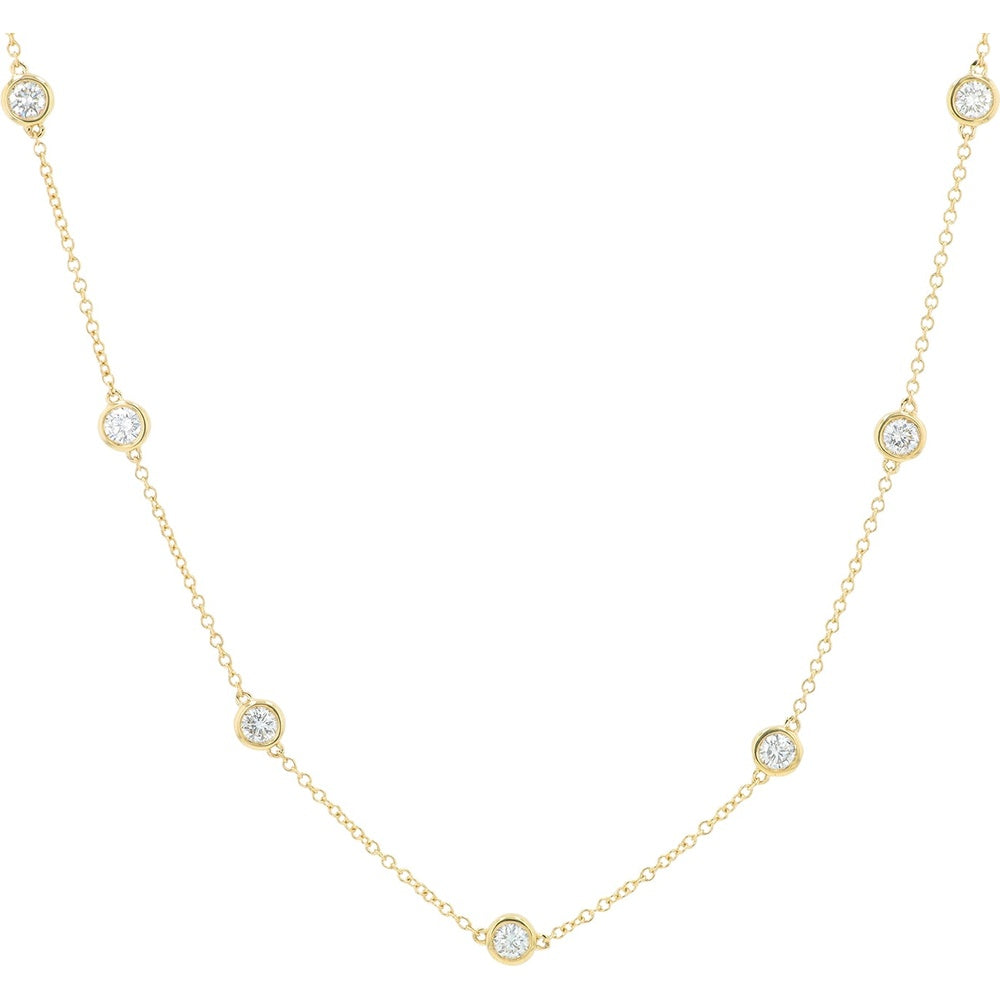 14K Yellow Gold Adjustable Diamond by the Yard Necklace with Bezel-Set Round Lab Grown Diamonds - 0.75 Carat Total Diamond Weight