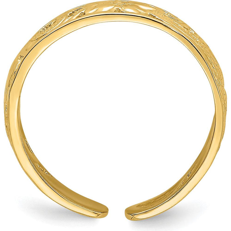 14K Yellow Gold Adjustable Flower with Leaf Trim Toe Ring by 0