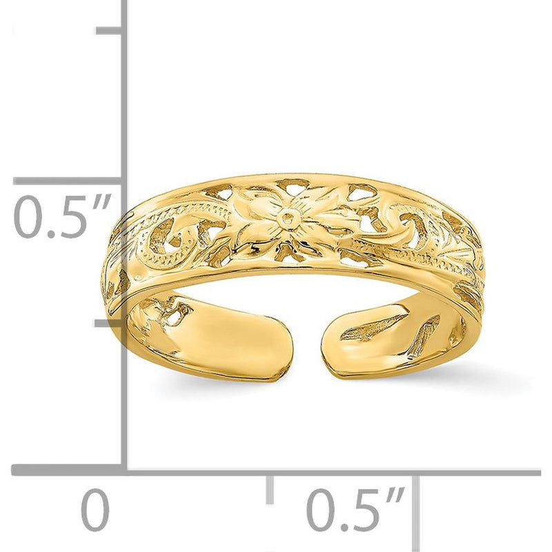 14K Yellow Gold Adjustable Flower with Leaf Trim Toe Ring by 0