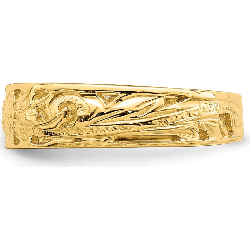 14K Yellow Gold Adjustable Flower with Leaf Trim Toe Ring by 0