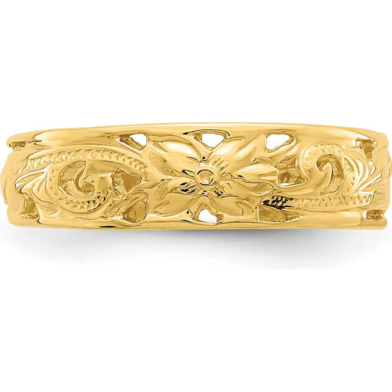 14K Yellow Gold Adjustable Flower with Leaf Trim Toe Ring by 0
