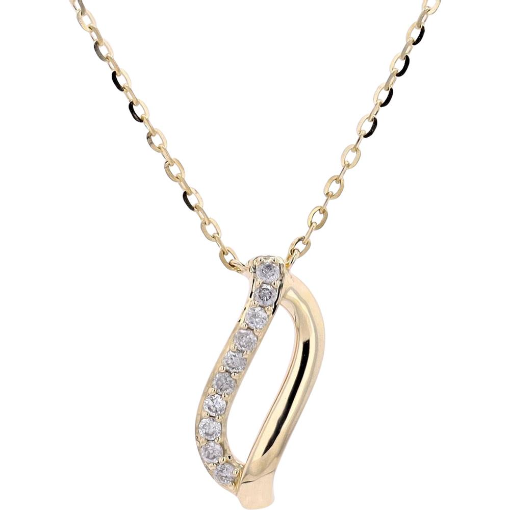 14K Yellow Gold Adjustable Loop Pendant Necklace with Pave-Set Diamonds - 0.08 Carats Total Diamond Weight