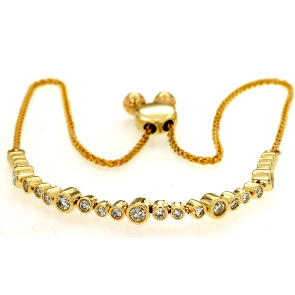 14K Yellow Gold Adjustable Tennis Bracelet with Bezel Set Round Diamonds - 0.50 Carat Total Diamond Weight - Royal Jewelry