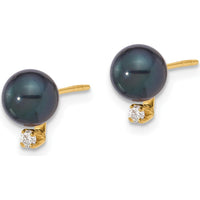 14K Yellow Gold Akoya Black Round Pearl and Diamond Post Earrings - 0.06 Carat Total Diamond Weight by Monteluci Fine Jewelry
