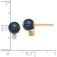 14K Yellow Gold Akoya Black Round Pearl and Diamond Post Earrings - 0.06 Carat Total Diamond Weight by Monteluci Fine Jewelry