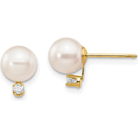 14K Yellow Gold Akoya Pearl and Diamond Post Earrings - 0.06 Carat Total Diamond Weight by Monteluci Fine Jewelry