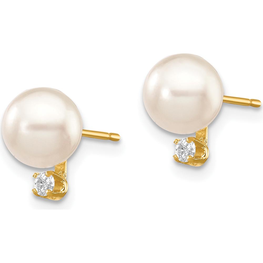 14K Yellow Gold Akoya Pearl and Diamond Post Earrings - 0.06 Carat Total Diamond Weight by Monteluci Fine Jewelry