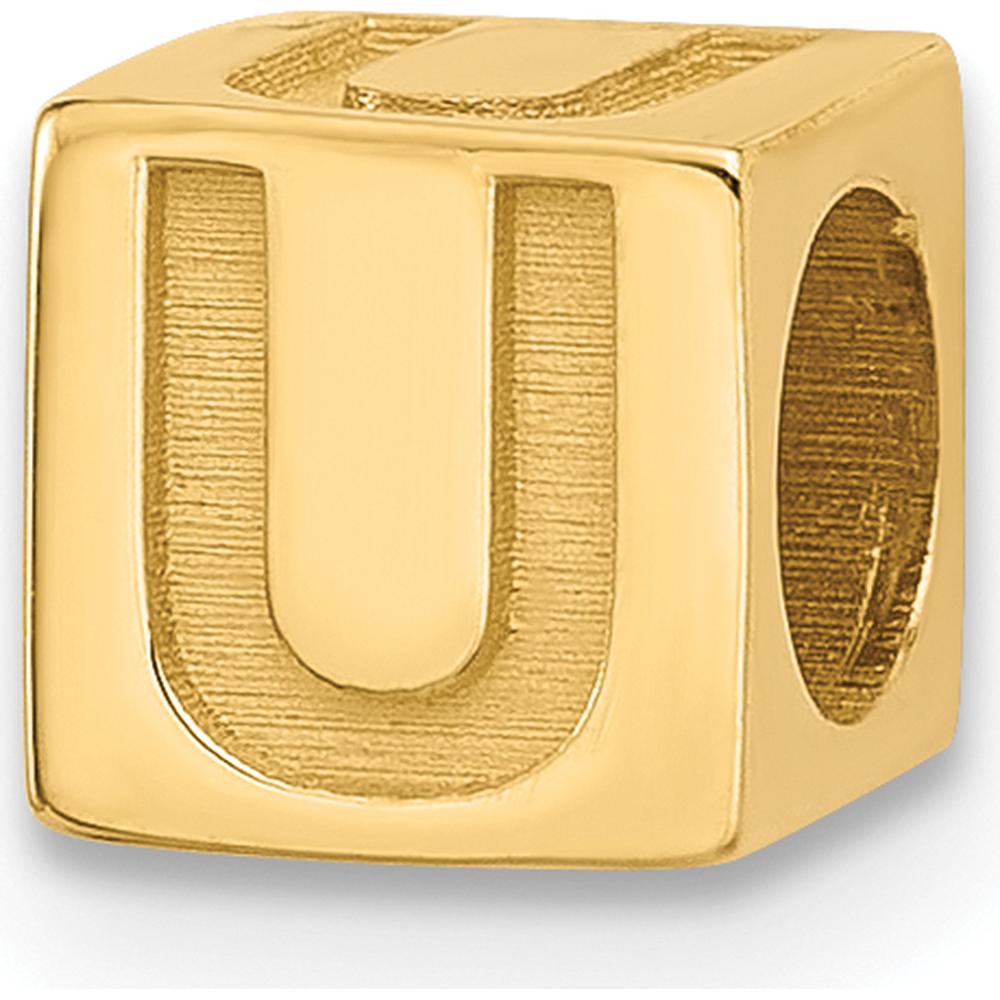 14K Yellow Gold Alphabet Bead Letter U Pendant - Personalized Jewelry for Women by Oro Pregiato