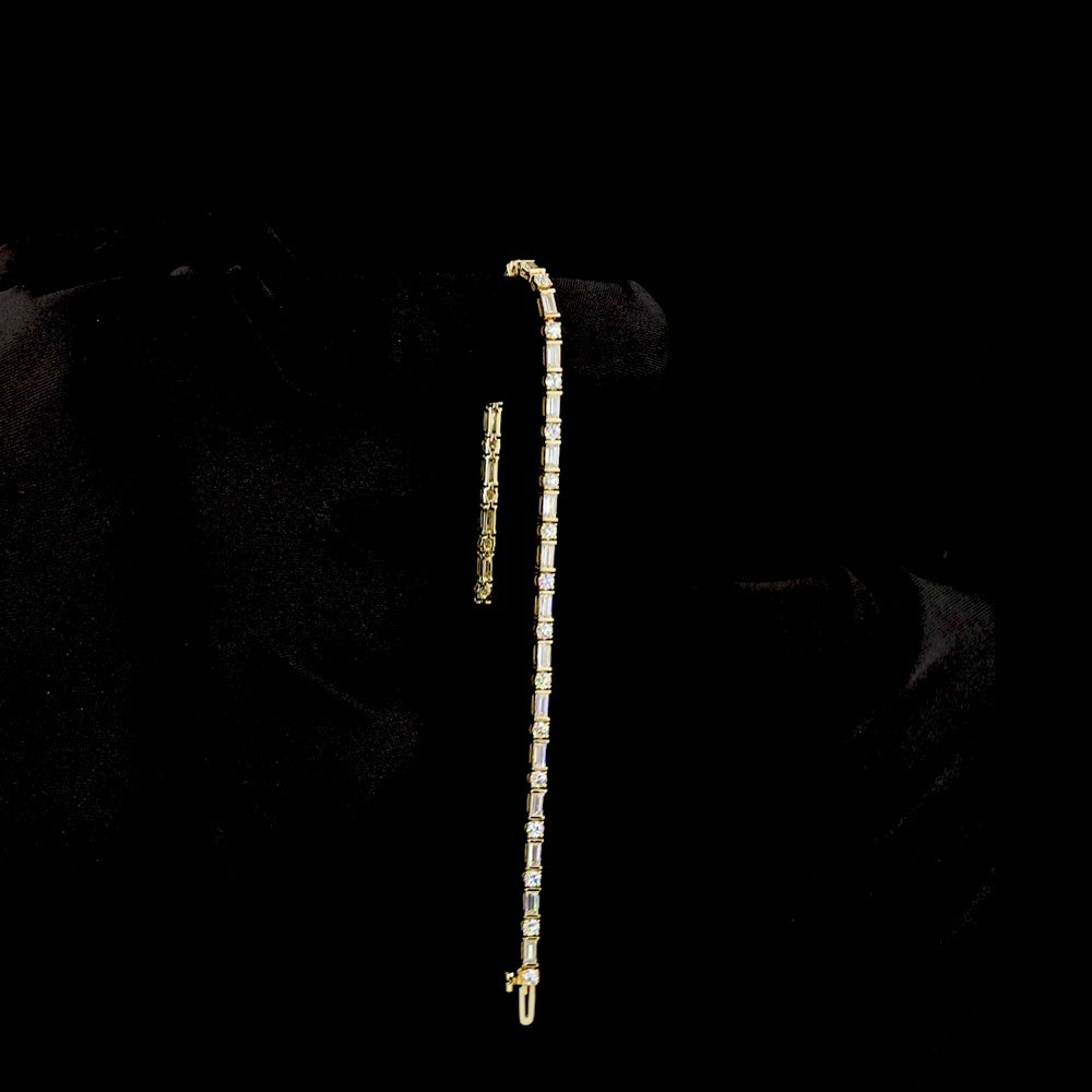 14K Yellow Gold Alternating Baguette and Round Lab Diamond Tennis Bracelet - 3.85 Carats Total Diamond Weight - Covaloro Fine Jewelry