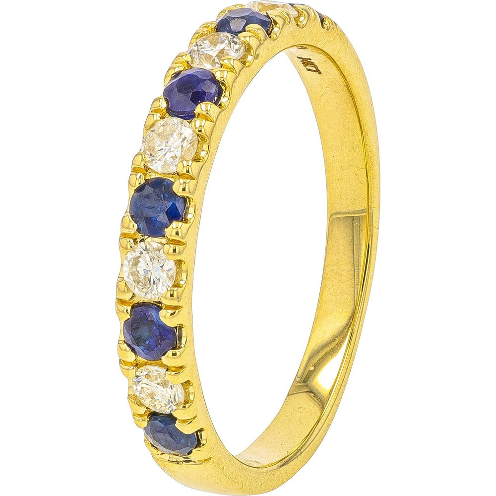 14K Yellow Gold Alternating Band with Round-Cut Sapphires and Diamonds - 0.35-0.50 Carat Sapphire Weight and 0.25 Carat Diamond Weight