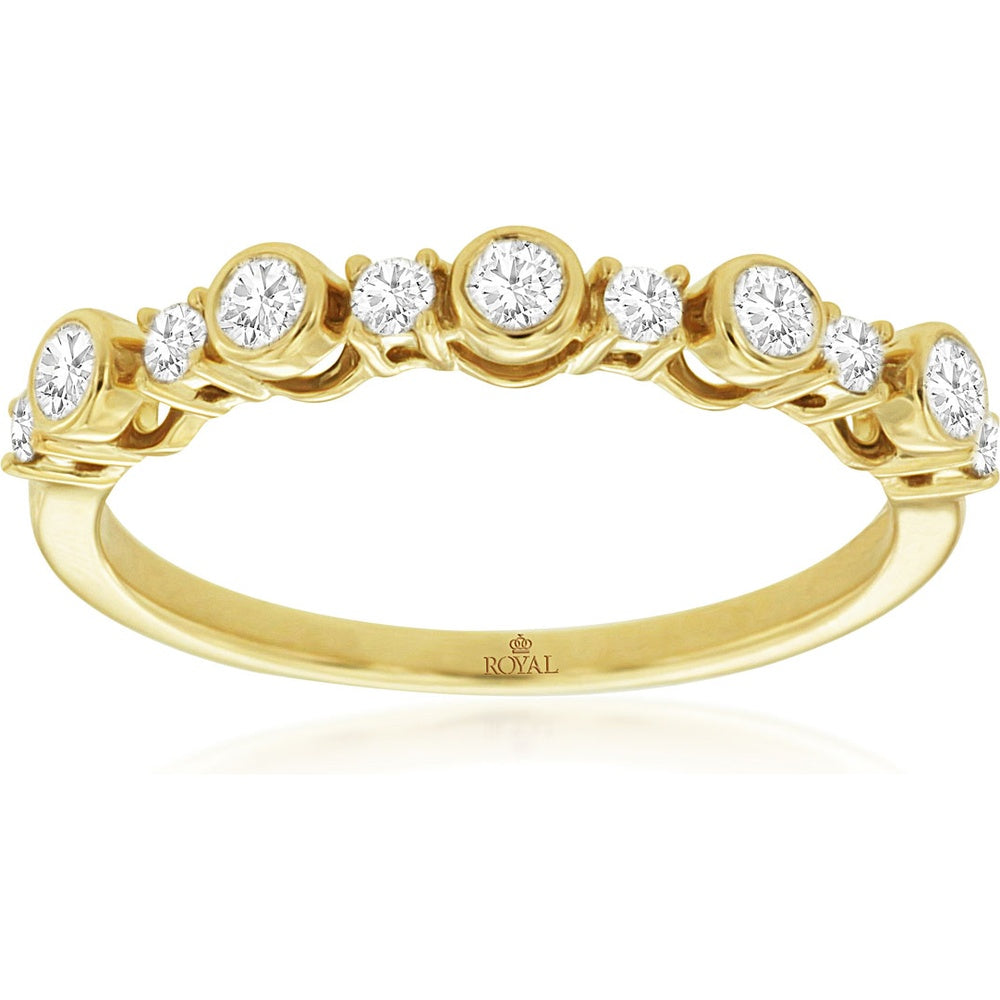 14K Yellow Gold Alternating Bezel Set Round Diamond Wedding Band - 0.33 Carat Total Diamond Weight - Royal Jewelry