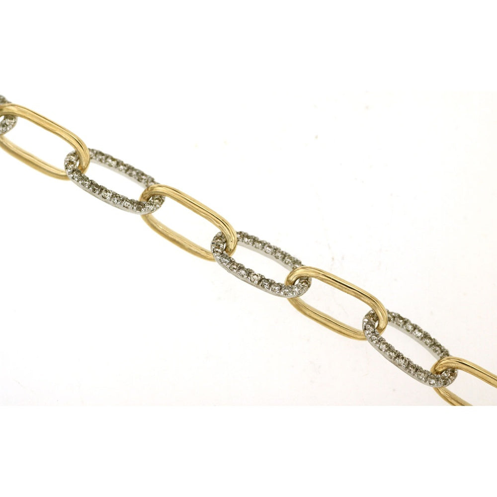14K Yellow Gold Alternating Cable Link Bracelet with Prong Set Round Diamonds - 1.00 Carat Total Diamond Weight - Royal Jewelry