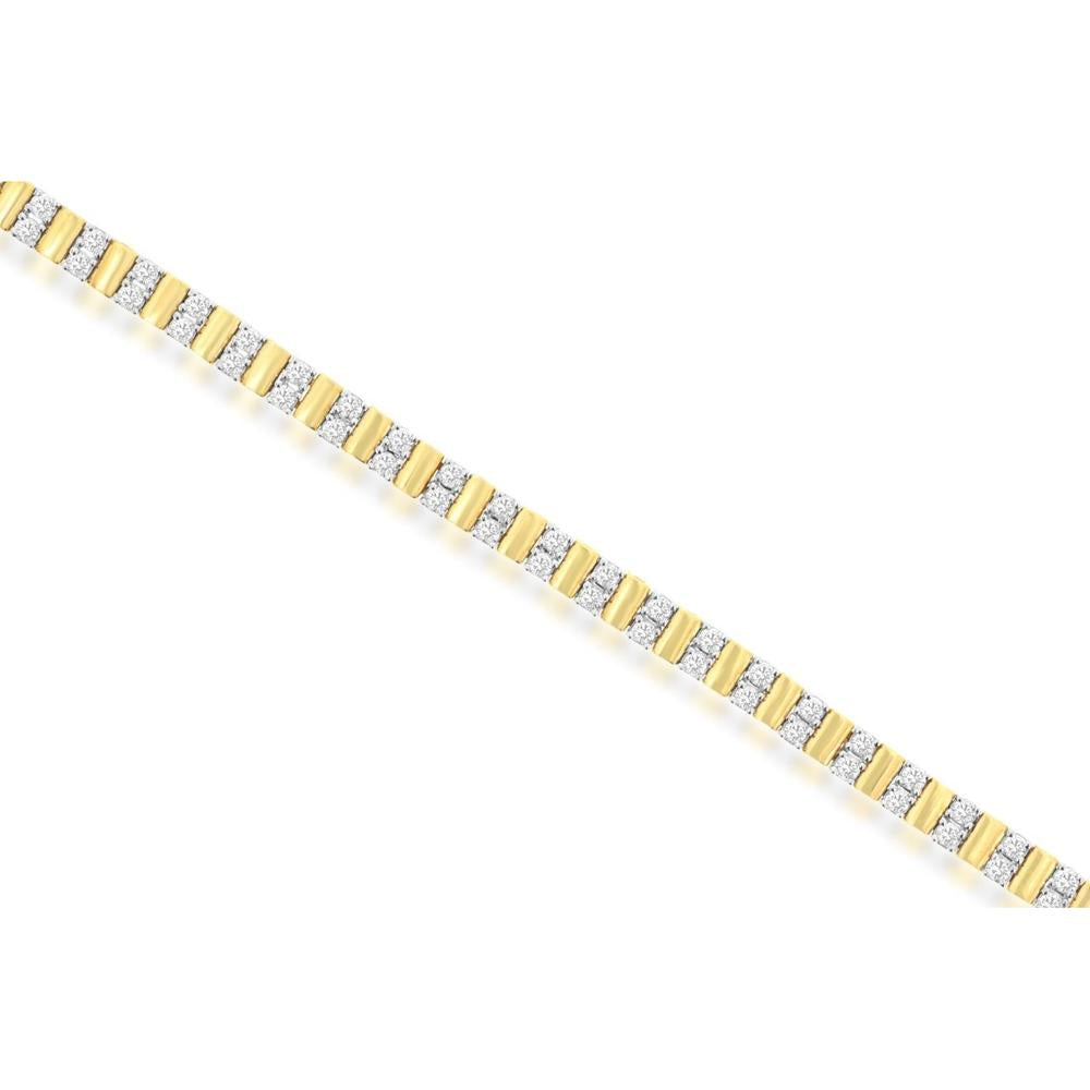 14K Yellow Gold Alternating Diamond Bracelet with Pavé Set Round Diamonds - 1.50 Carat Total Diamond Weight - Royal Jewelry
