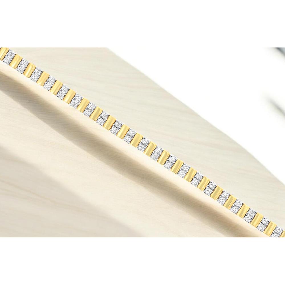14K Yellow Gold Alternating Diamond Bracelet with Pavé Set Round Diamonds - 1.50 Carat Total Diamond Weight - Royal Jewelry